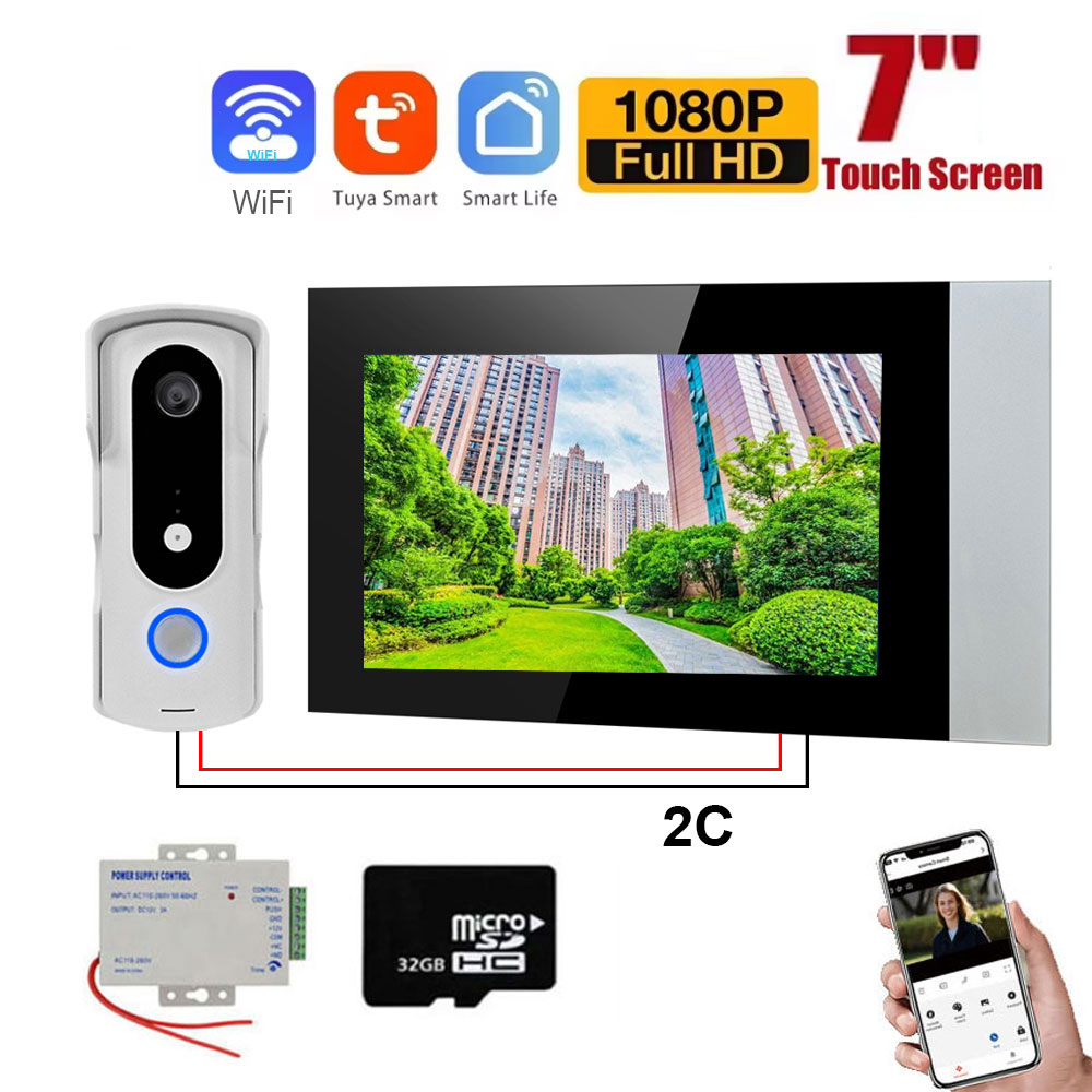 Home Security Cameras Uk - 2 ワイヤースマートホーム Tuya Wifi 1080P ビデオインターホンビデオドアホン