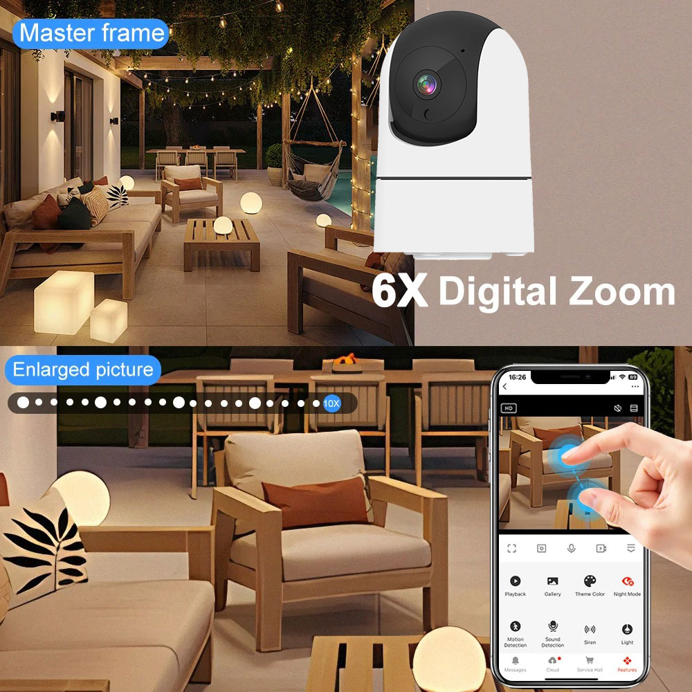 Home Security Google Camera - 6MP WiFiカメラ Tuyaスマートホーム屋内5G WIFIワイヤレスIP Onvif監視カメラAI検知セキュリティベビーモニター6倍ズームカメラ