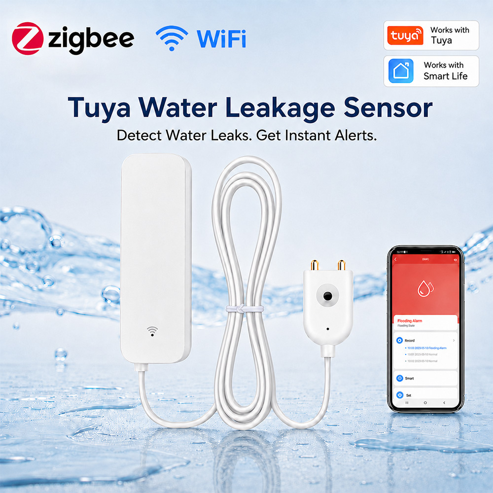 Home Security With Ai - ZigBee WiFi 水漏れセンサー 洪水漏水警報器 Tuya スマートライフ