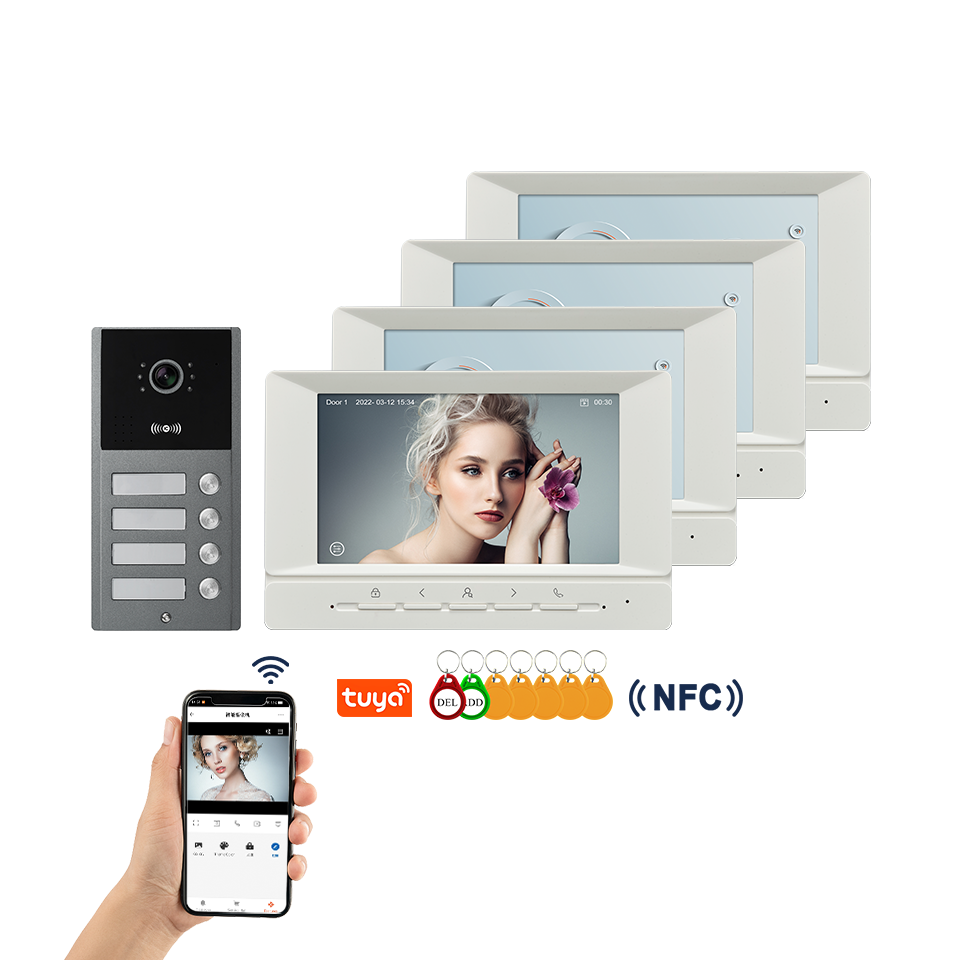 Home Security Cameras Uk - Tuya 7インチビデオスマートビデオインターホン 1080pビデオドアベル 2/3/4ユニット カメラセキュリティインターホンシステム 家庭用/別荘用セキュリティ