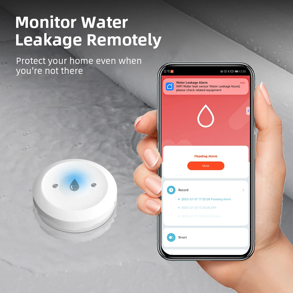 Home Security With Ai - Tuyaスマートホーム用Zigbee水漏れセンサー、洪水安全警報、水漏れ検知器、スマートライフアプリ経由リモートコントロール