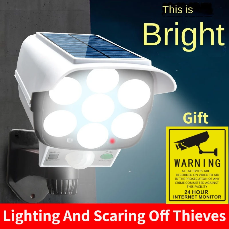 Home Security Guard - 屋外ソーラーライトモーションセンサーセキュリティダミーカメラワイヤレスフラッドライトIP65防水77 LEDランプ3モード家庭菜園用