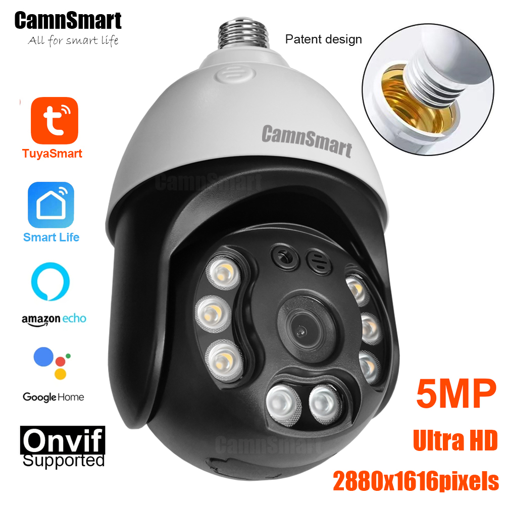 Home Security Google Camera - Camnsmart Tuya 5MP Alexa Wifi 電球カメラ