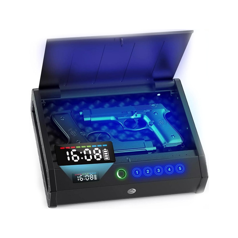 Safe Box Digital - 高セキュリティ盗難防止指紋認証パスワード式金庫（スクリーンディスプレイ付き）、耐衝撃車載用銃器保管庫（貴重品用）