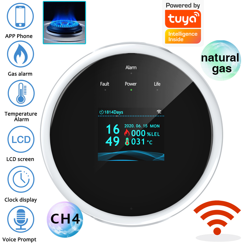 Home Security With Ai - 2.4G WiFi ガス警報センサー可燃性ガス検知器は Tuya/スマートライフアプリと連携し、家庭用警報システム用の情報プッシュ機能を備えています。