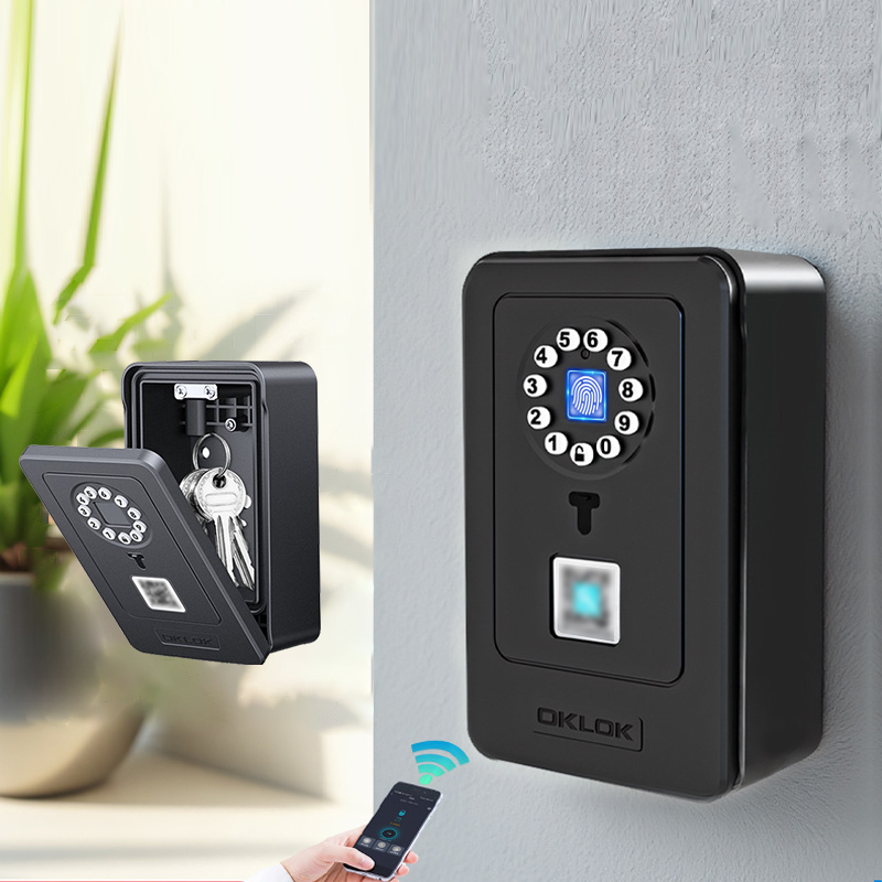 Safe Box Digital - インテリジェント南京錠ハングデザインパスワード保管デポジットケース家庭用指紋セーフデジタルドアロックボックスセキュリティスマートキー