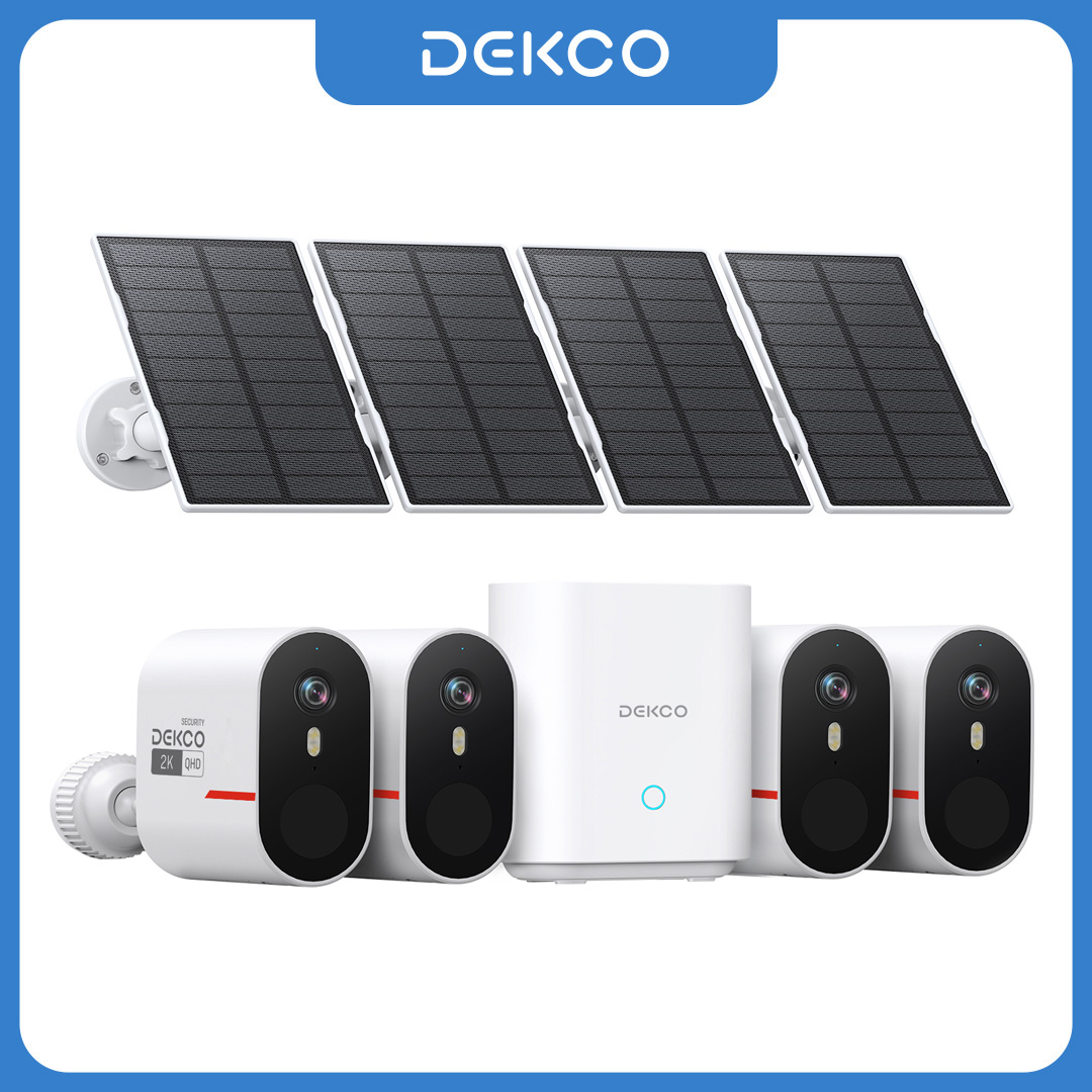 Home Security Google Camera - Dekco 3MP WiFiソーラーカメラシステム 4カメラキット 屋外ワイヤレスホームセキュリティカメラ カラーナイトビジョン