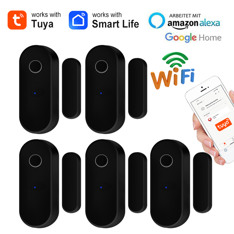 Home Security With Ai - Tuya WiFi ドア開閉検知器 ブラック スマートライフアプリ ドア/窓センサー