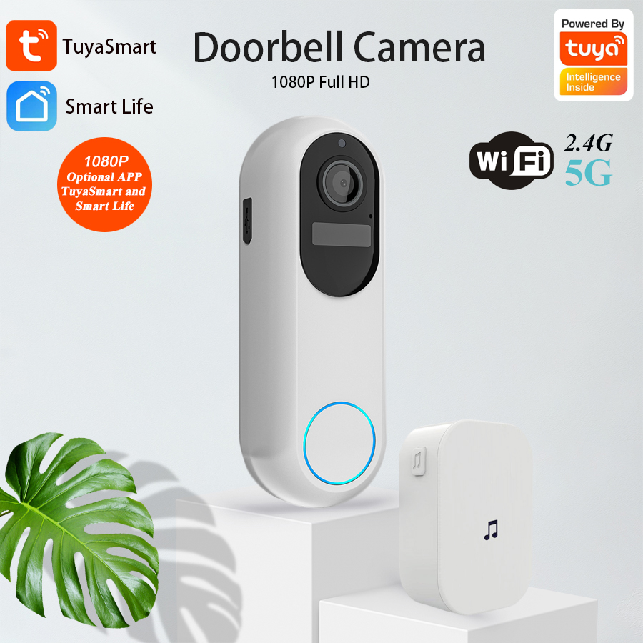 Home Security Google Camera - Tuya スマートビデオドアベル防水ナイトビジョンホームセキュリティ 1080P カメラデジタルビジュアルインターホン 2.4GHz 5GHz