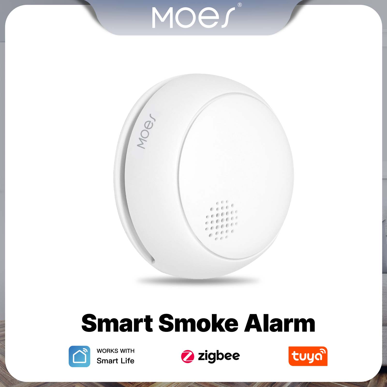 Home Security Guard - MOES ZigBee スマート煙警報器 ワイヤレス火災 85dB サウンドサイレンセンサー