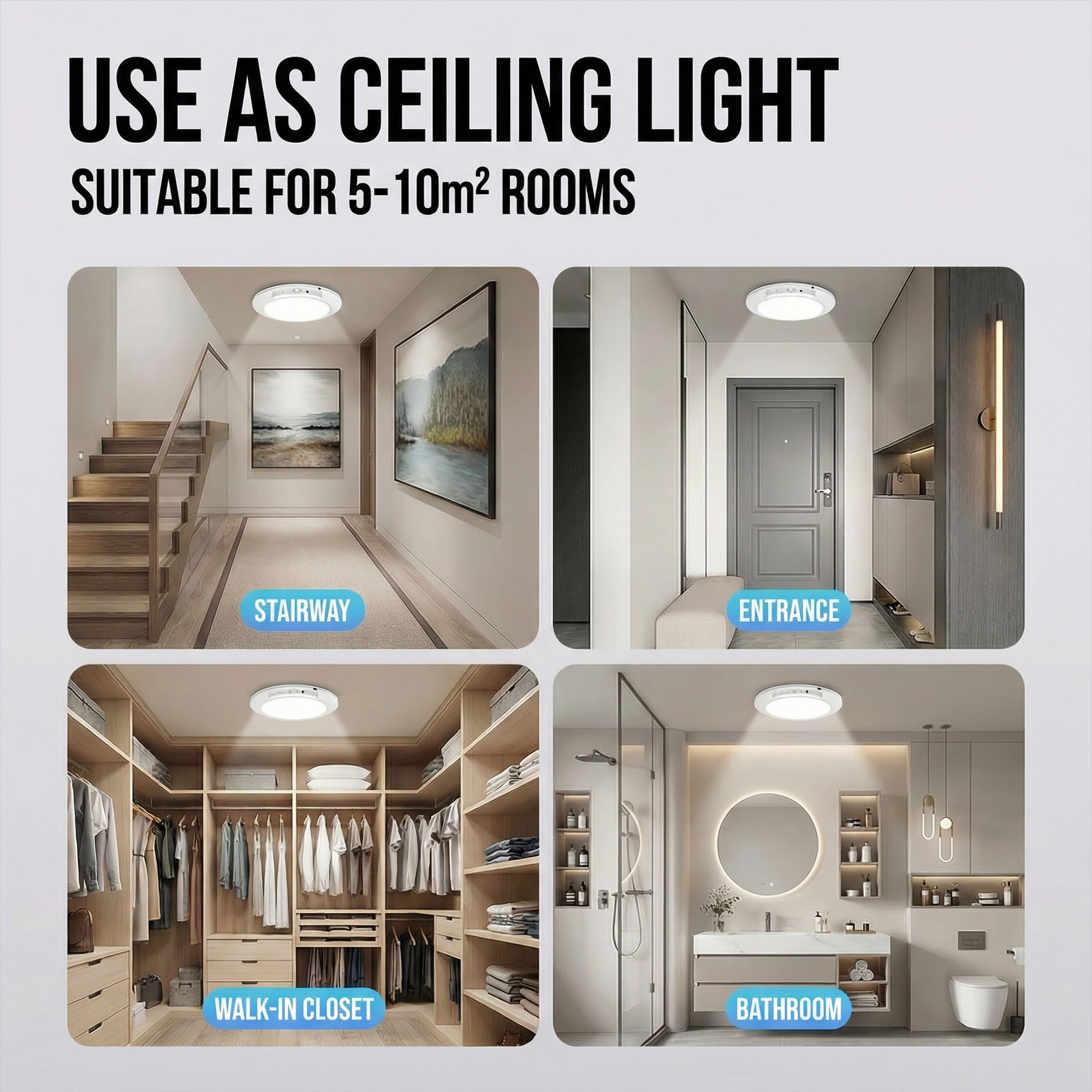 モーションセンサー付き充電式LEDシーリングライト、丸型ワイ - Home Security Beams のレビューと価格