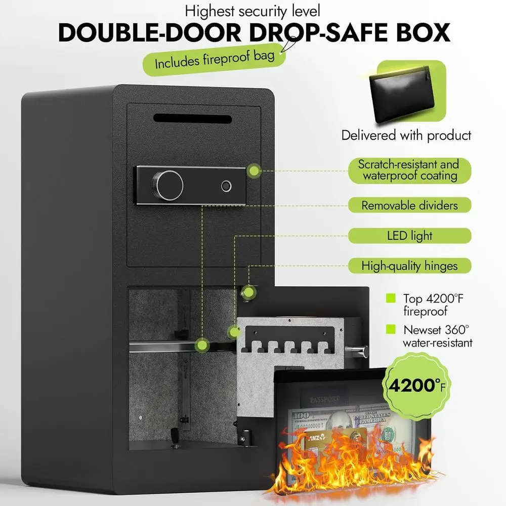 生体認証式金庫（アンチフィッシングスロットとLEDライト付き - Safe Box Digital のレビューと価格