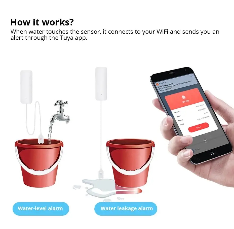 Tuya-漏水センサー,水,オーバーフローレベル,セキュリテ - Home Security With Ai のレビューと価格