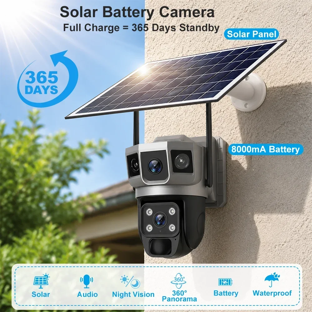 V380 4K 3画面 4Gカメラ ソーラーバッテリー PI - Home Security Guard のレビューと価格
