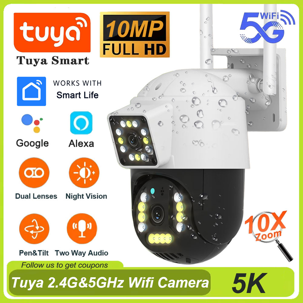 Tuya デュアルレンズ 5G Wifi 屋外カメラ 4K  - Home Security Google Camera のレビューと価格